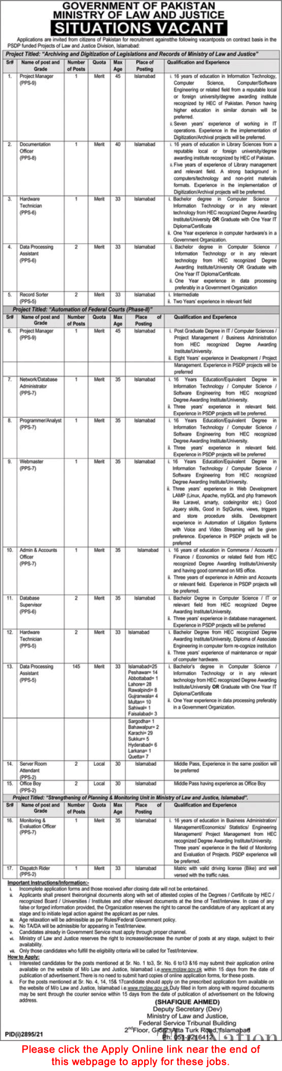 Ministry of law and justice jobs november 2021 apply online data processing assistants others 